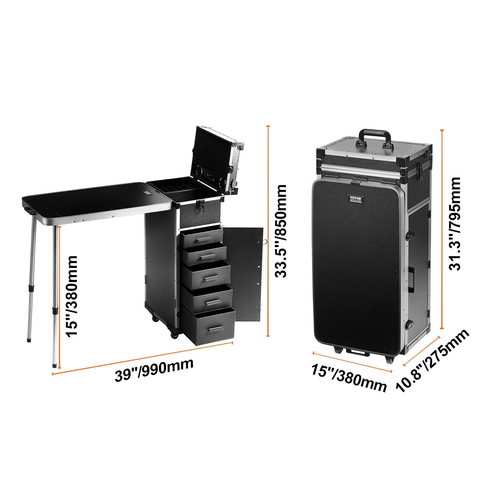 SucceBuy Professional Makeup Train Case Aluminum Cosmetic Case Workbench With Supporting Legs Rolling Makeup Case Extra Large