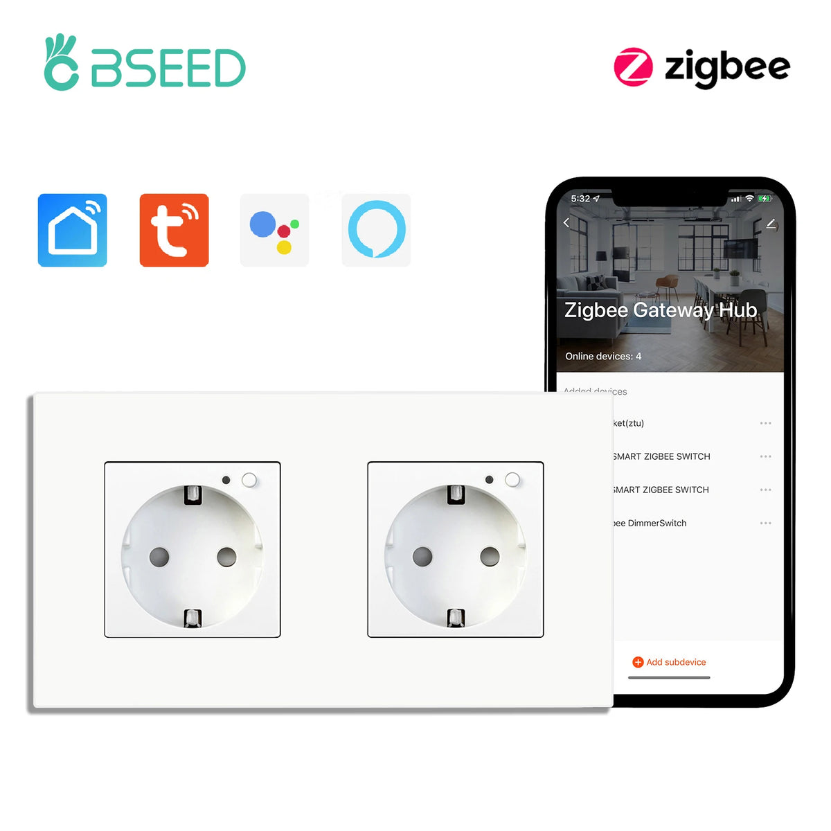 Enchufe inteligente Zigbee de pared – simple, doble o triple