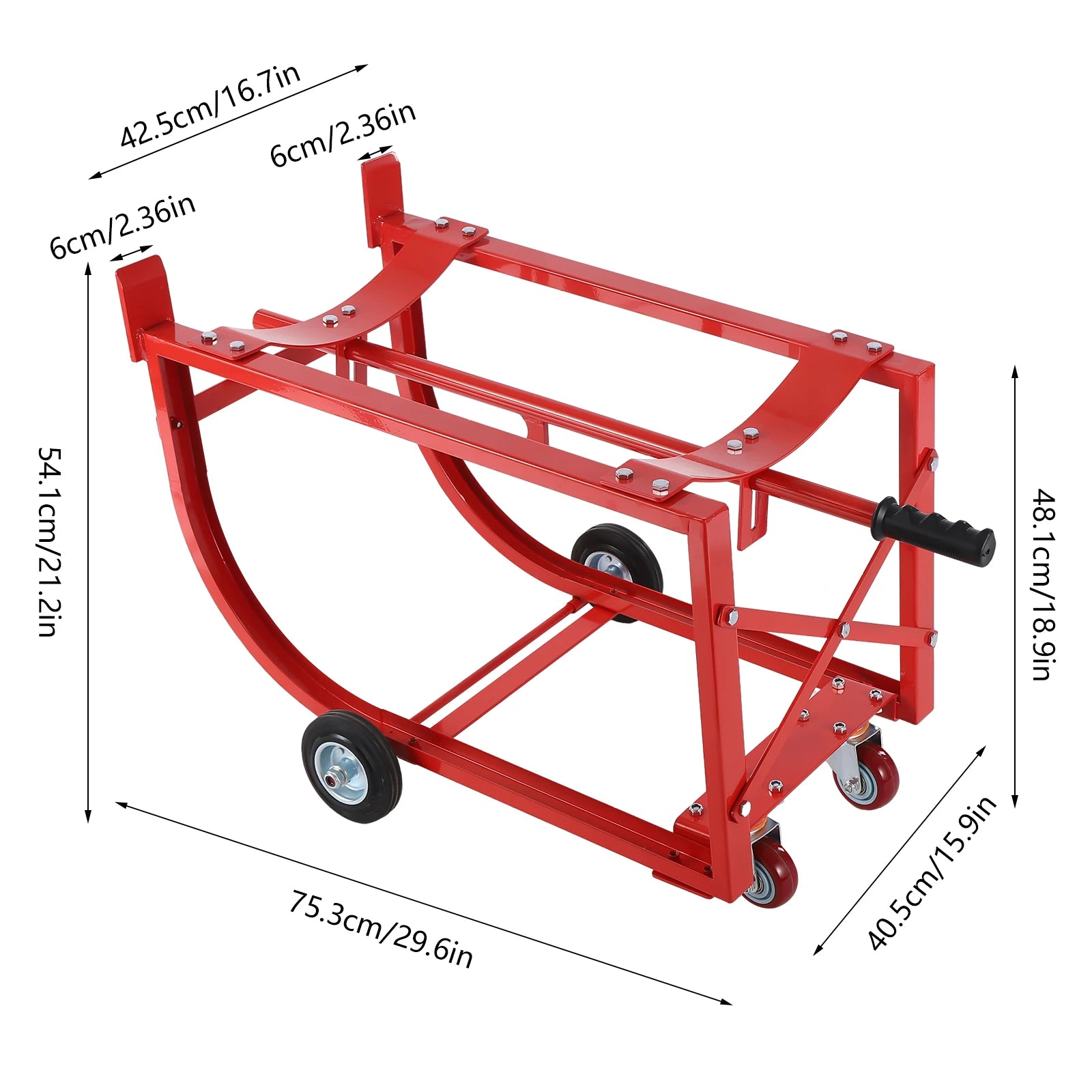 Sturdy Red Steel 55 Gallon Drum Dolly Cart 600 lbs