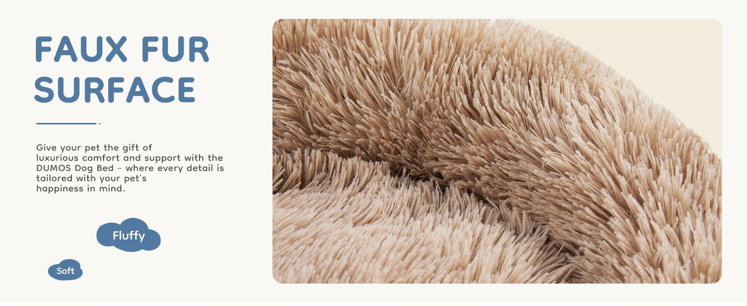 Calming Plush Dog Bed with Non-Slip Base – Washable Round Pet Bed