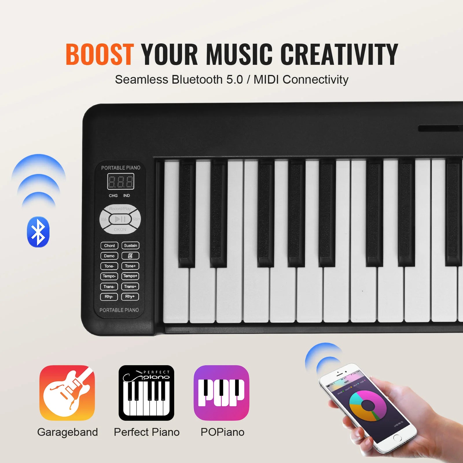 Foldable 61/88-Key Bluetooth MIDI Keyboard Piano with Rechargeable Battery