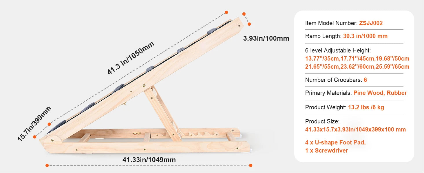Rampa para perros SucceBuy, plegable, antideslizante, alta, ajustable, de madera, rampa para mascotas, eliminable, para perros pequeños y mayores, escaleras para sofá, automóvil, cama.