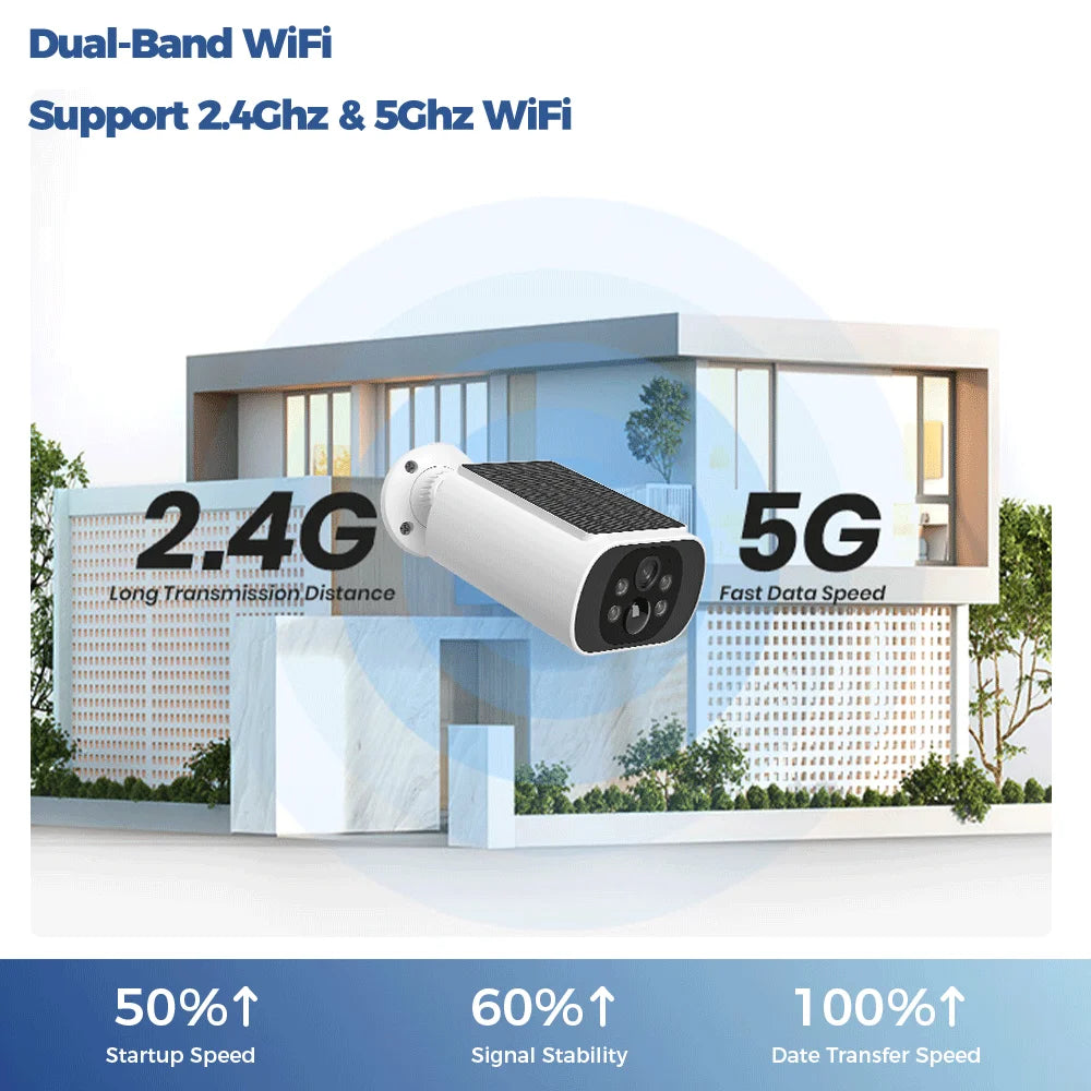 Napelemes WiFi biztonsági kamera 2,5K AI érzékeléssel, éjjellátó, IP67