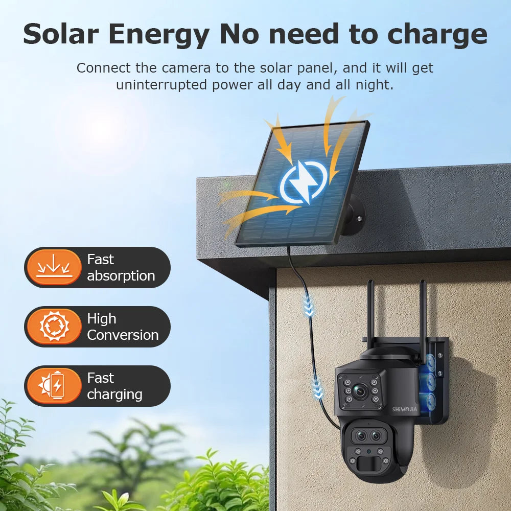 15X Zoom Solar 4G PTZ Security Camera 12MP Three-Lens 360 View