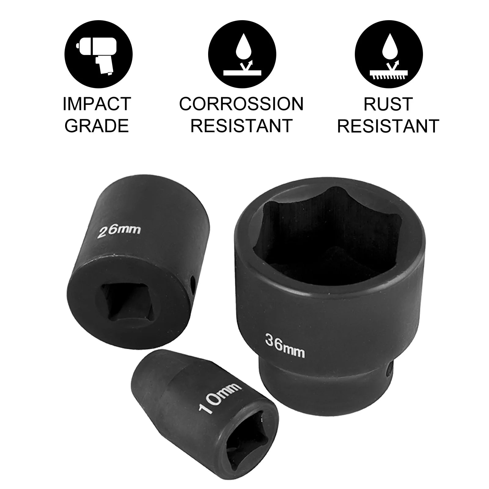 SucceBuy 1/2In 26Piece Impact Socket Set Impact Sockets Shallow Socket 6-Point Sockets 1/2 Inches Drive Socket Set Impact Metric