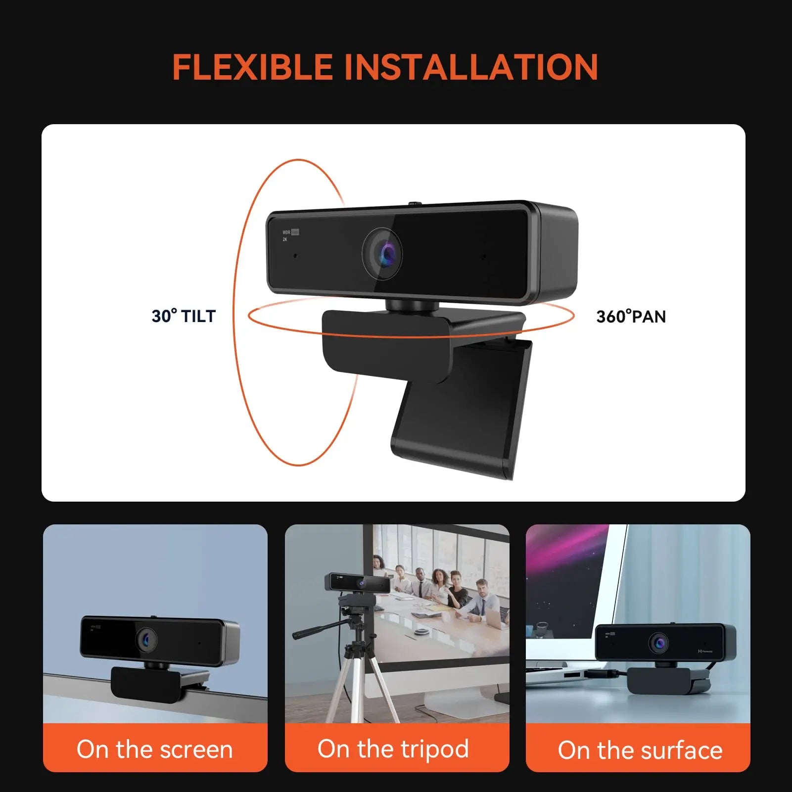 Nuroum 2K QHD Webcam 1440P/60FPS with Noise-Canceling Mics