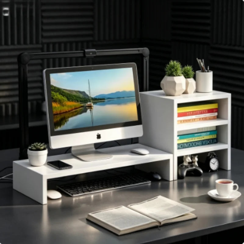 Wooden Monitor Riser with Desktop Storage