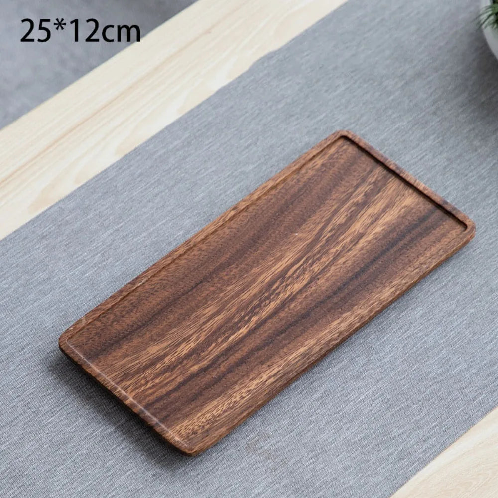 Walnut Round and Leaf Tea Tray, Retro Wooden Serving Platter