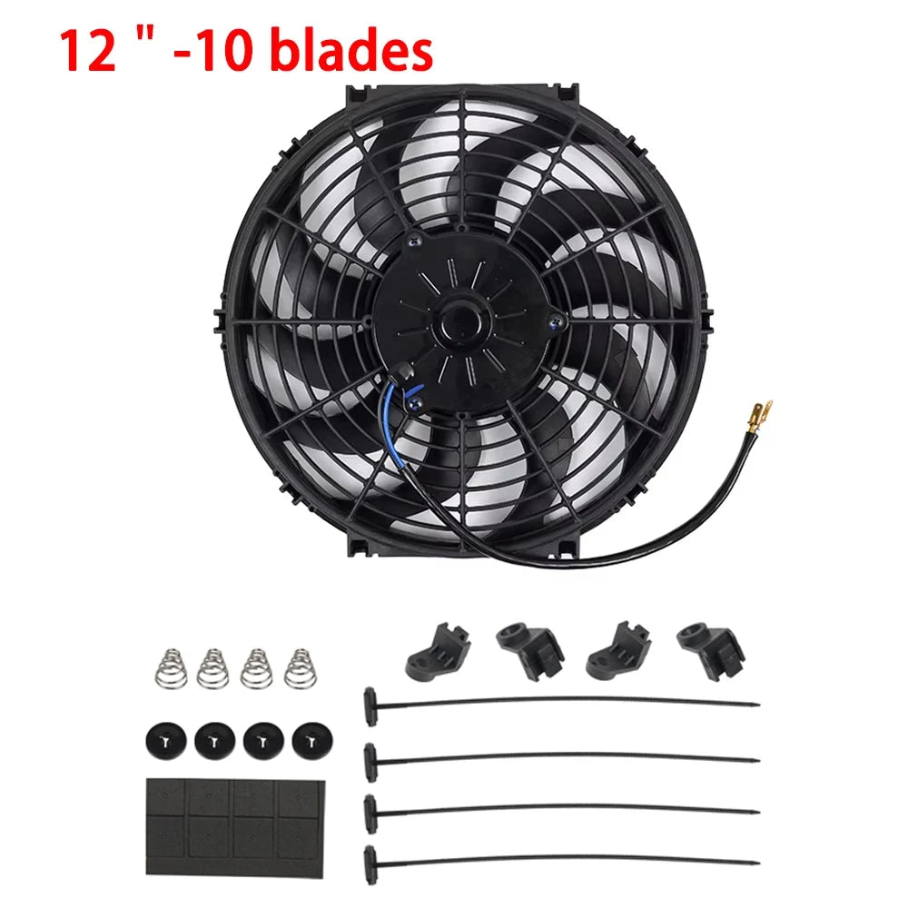 Kit Elétrico de Ventoinha de Arrefecimento para Radiador de Ar Condicionado Automóvel Universal 7/9/10/12/14/16 Polegadas 12V 80W 2100RPM