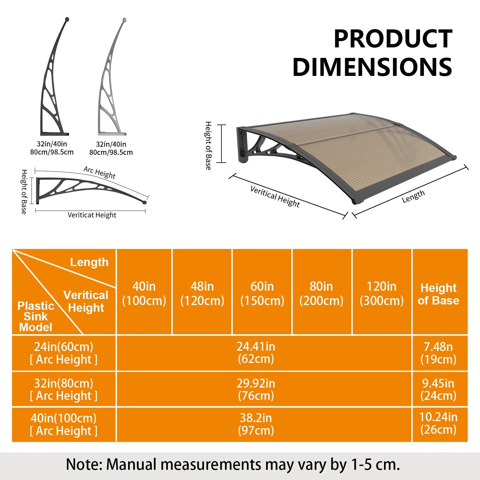 Window & Door Awning Canopy with UV Protection PC Panels
