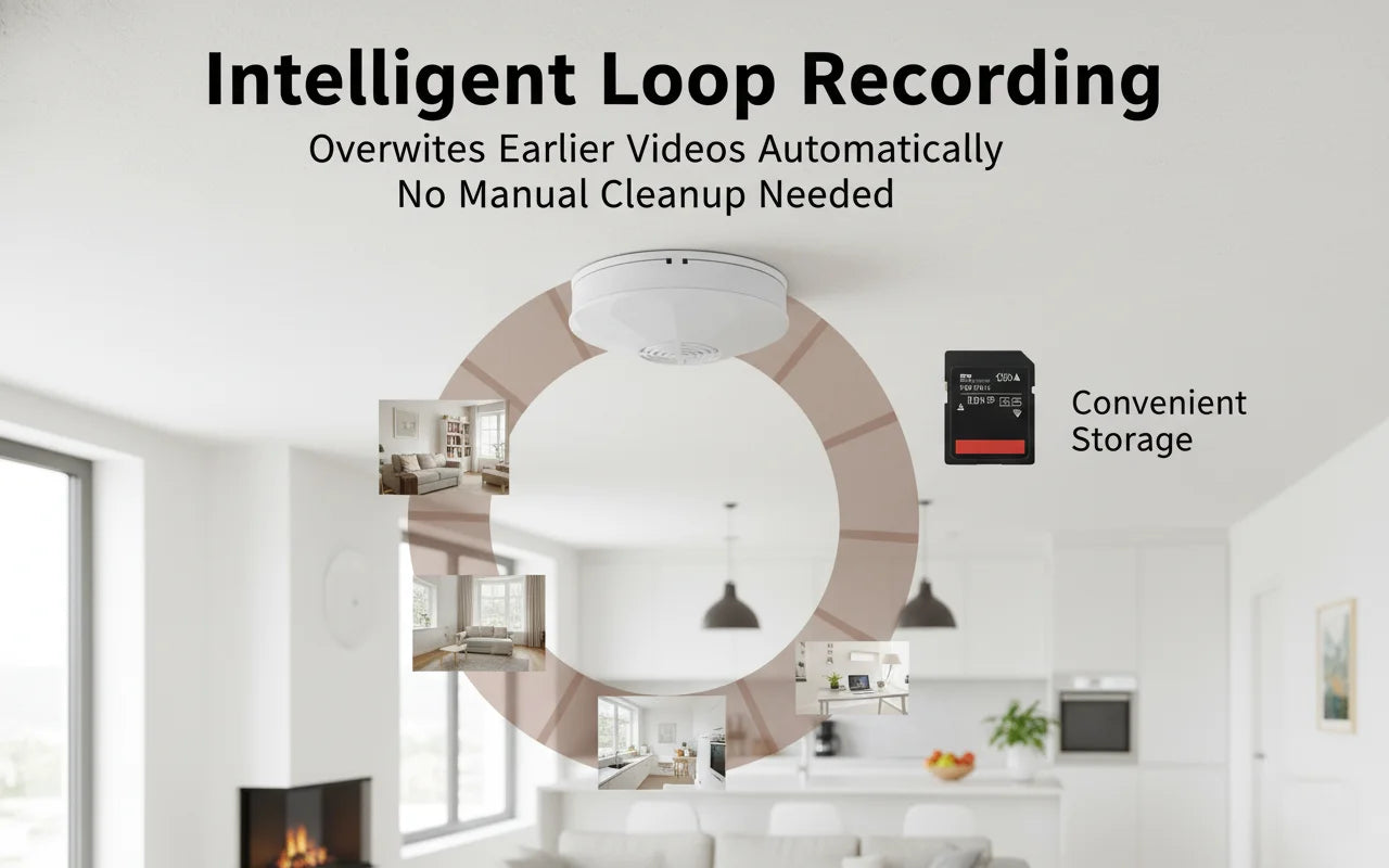 Μίνι Κάμερα Ασφαλείας 1080P HD, WiFi Απομακρυσμένη Προβολή, Ανίχνευση Κίνησης & Εγγραφή, Τοποθέτηση στην Οροφή για Οικιακή/Επαγγελματική/Ξενοδοχειακή Εσωτερική Χρήση