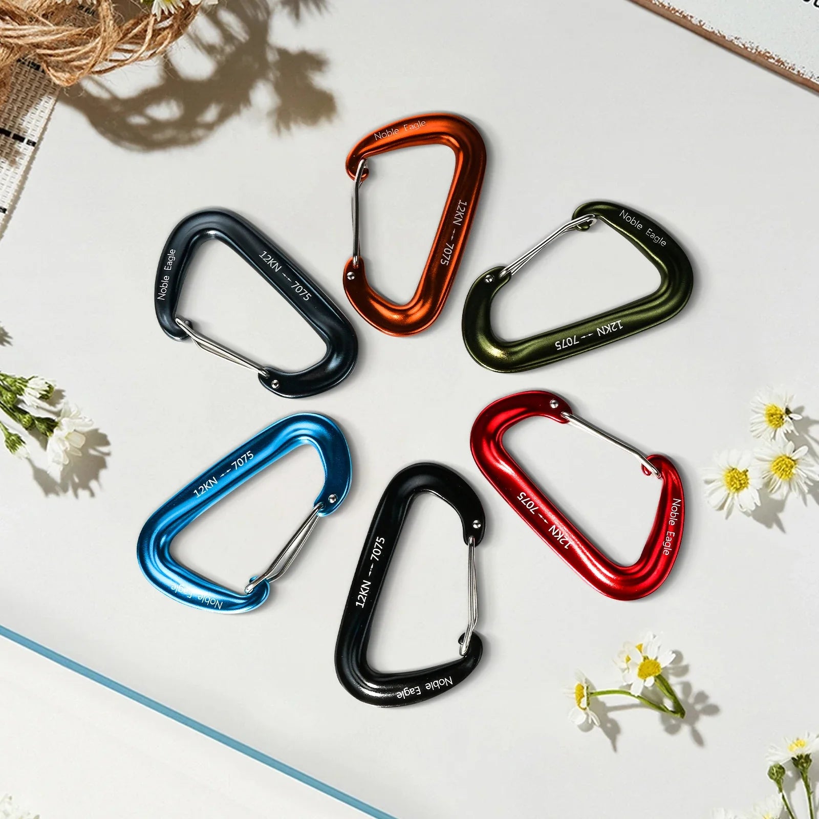 6-Piece 12kN Aluminum D-Ring Carabiner Set