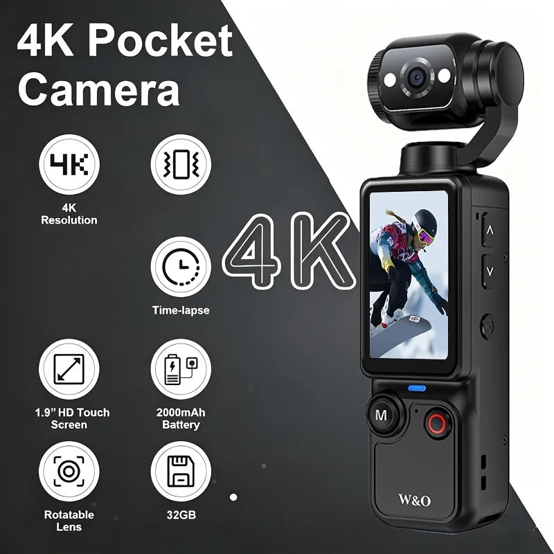 4K Pocket Sports Camcorder with 32GB Card, Tripod and 7-Hour Battery