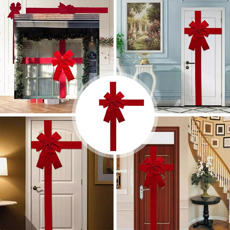 Christmas Large Red Organza Bow Front Door Hanging Decor DIY Xmas Gift Ready Made Bow for Wedding New Year Ribbon Bow