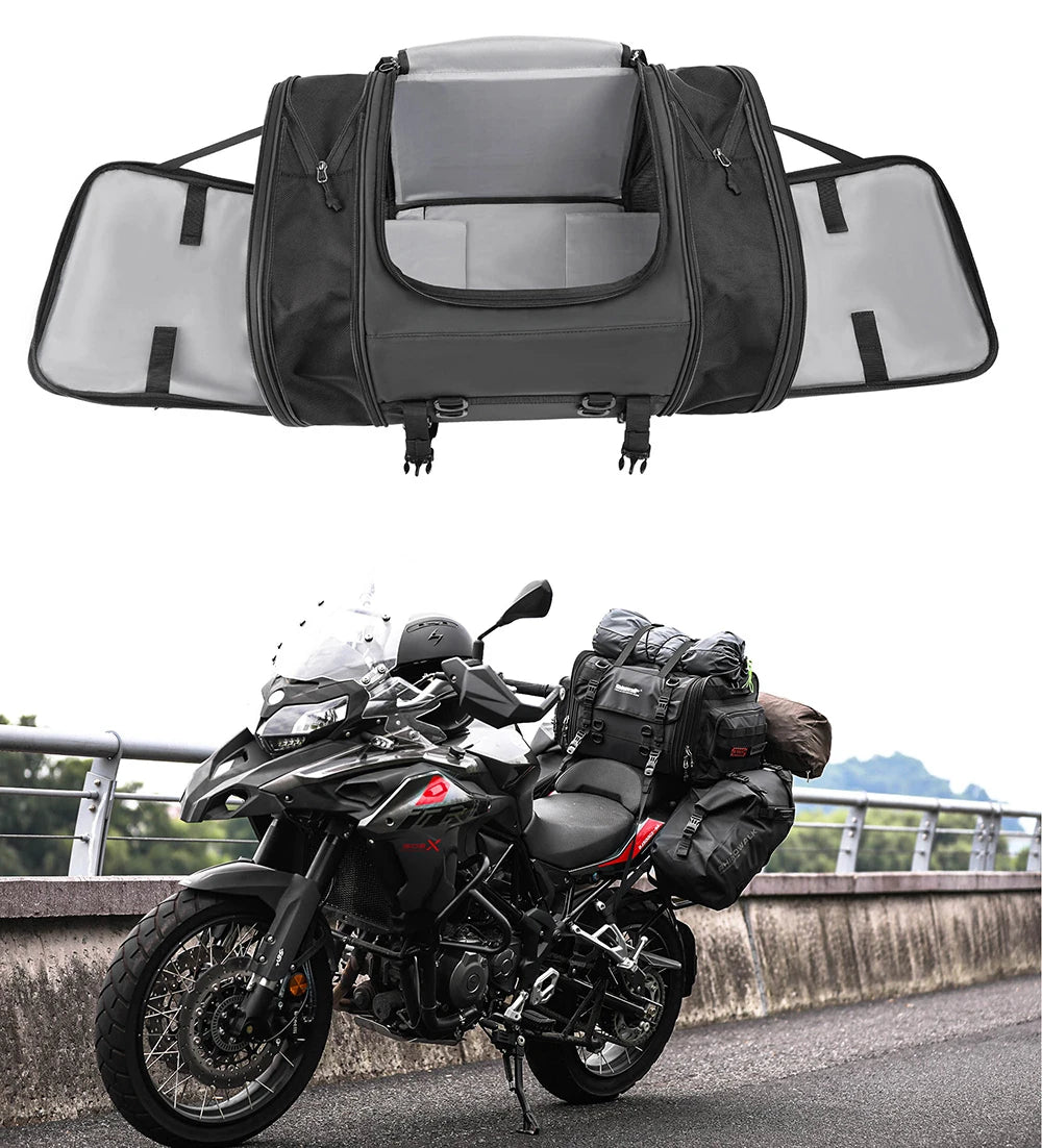Motorcycle Tail Bag Expandable Luggage 19L–80L Rack Trunk Storage