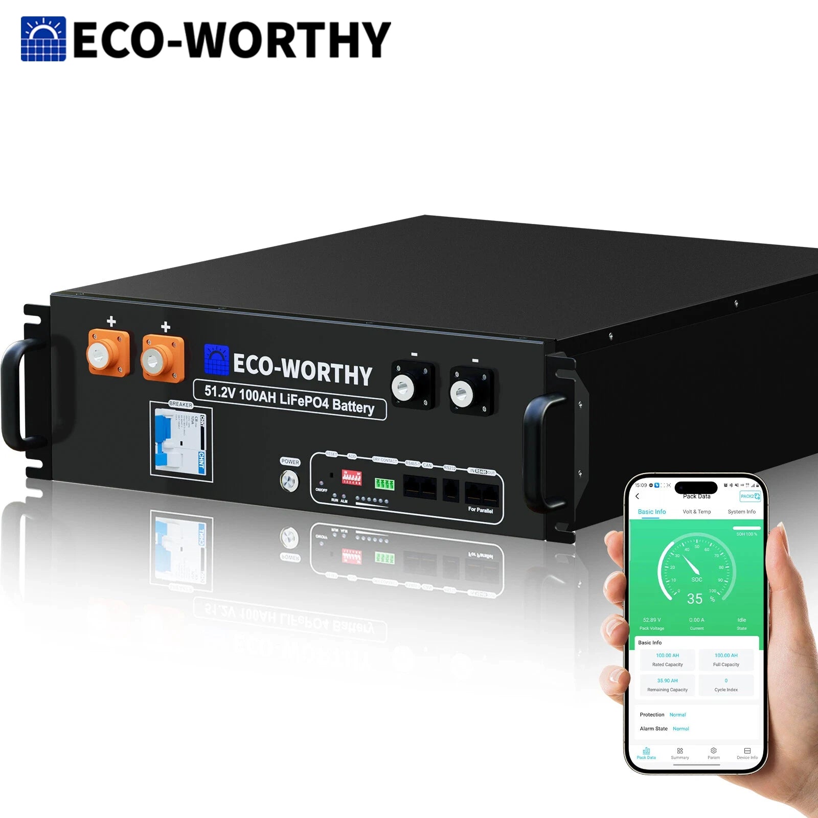 48V 100Ah LiFePO4 baterie pro serverový stojan 5,12 kWh s Bluetooth