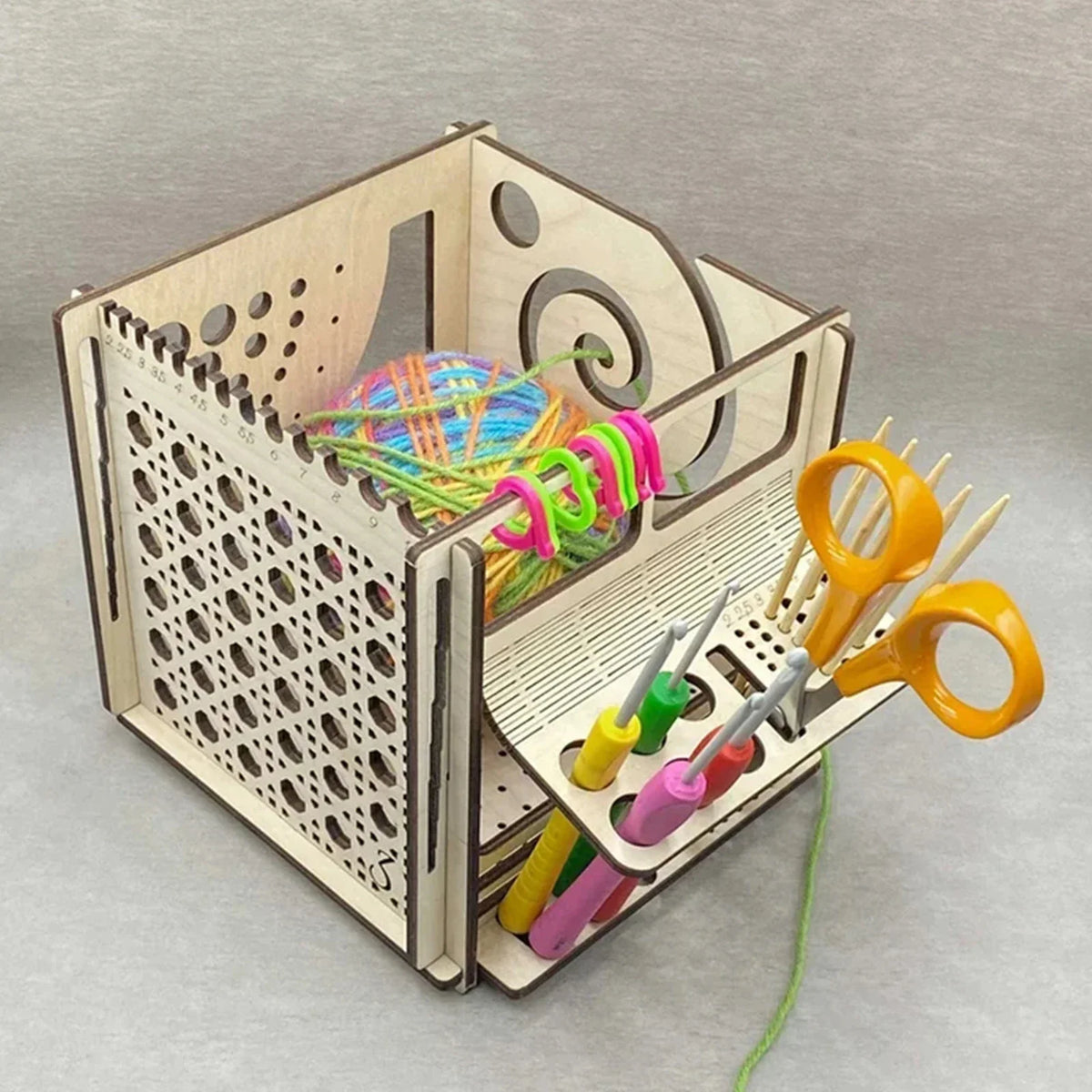 Wooden Yarn Bowl for Knitting and Crochet, All-in-One Holder