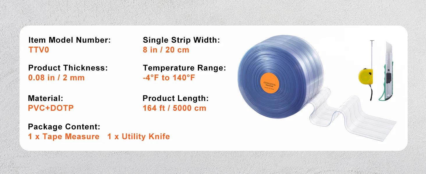 Clear PVC Strip Curtain Roll 150–164 ft Ribbed Door Strips