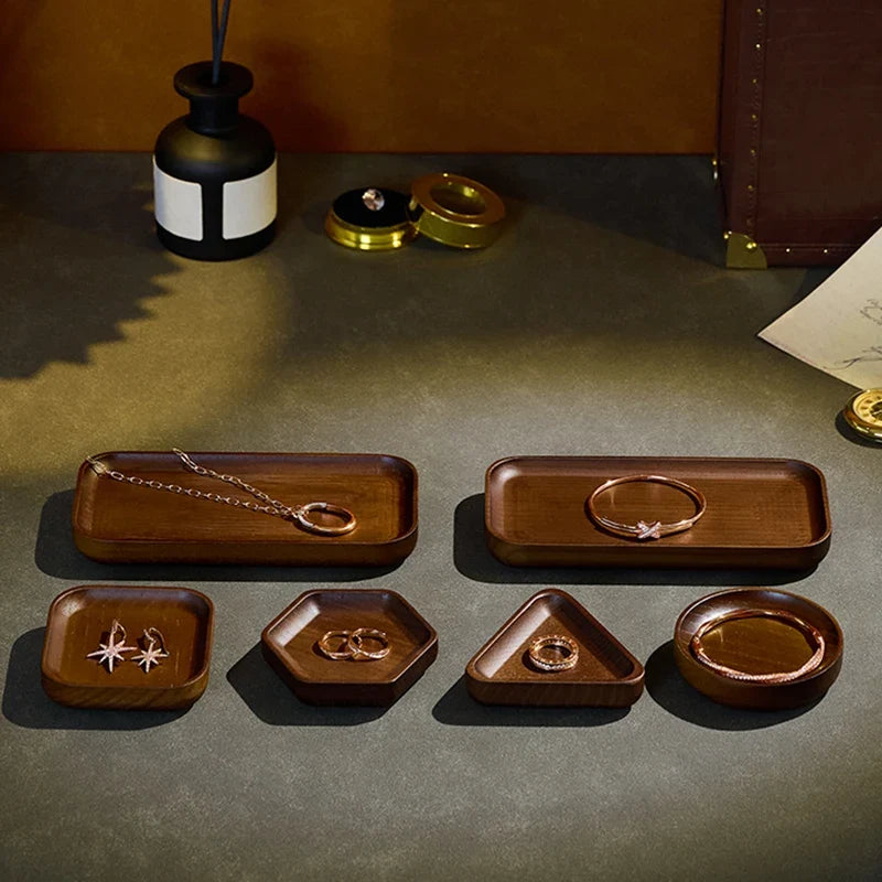 Wooden jewellery display trays in different shapes