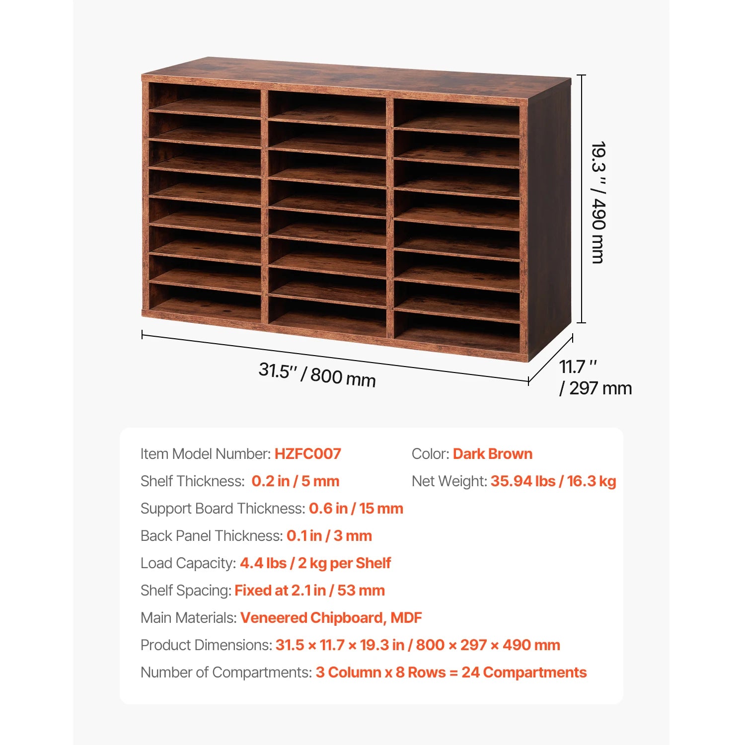 Wood Literature Organizer Mail Sorter for Office, Home, Classroom