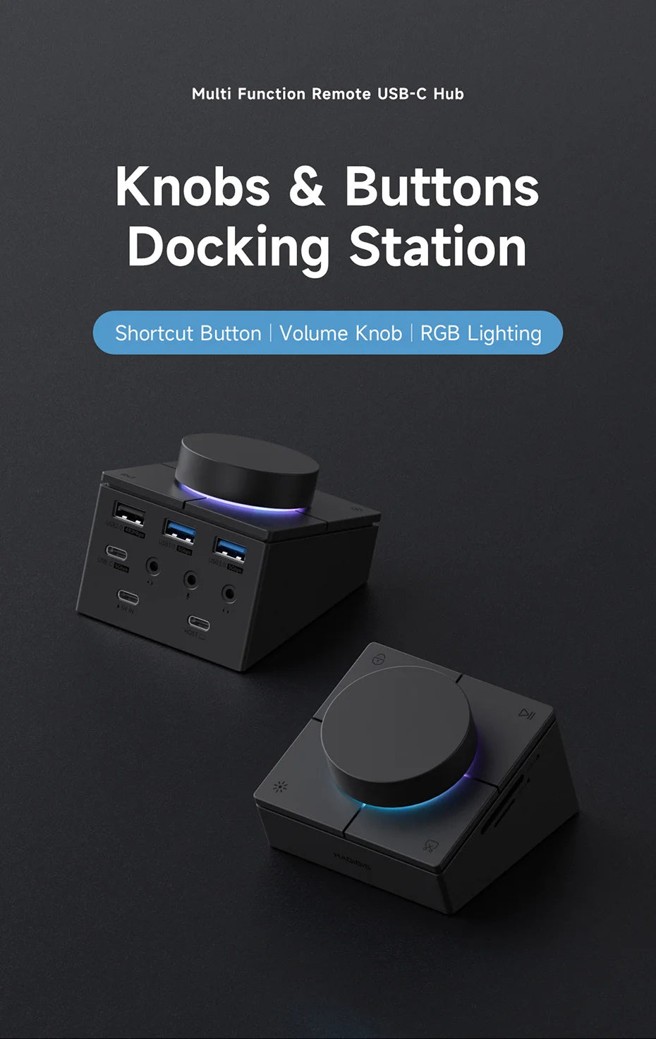 USB-C stolní hub s nastavitelným objímkou hlasitosti