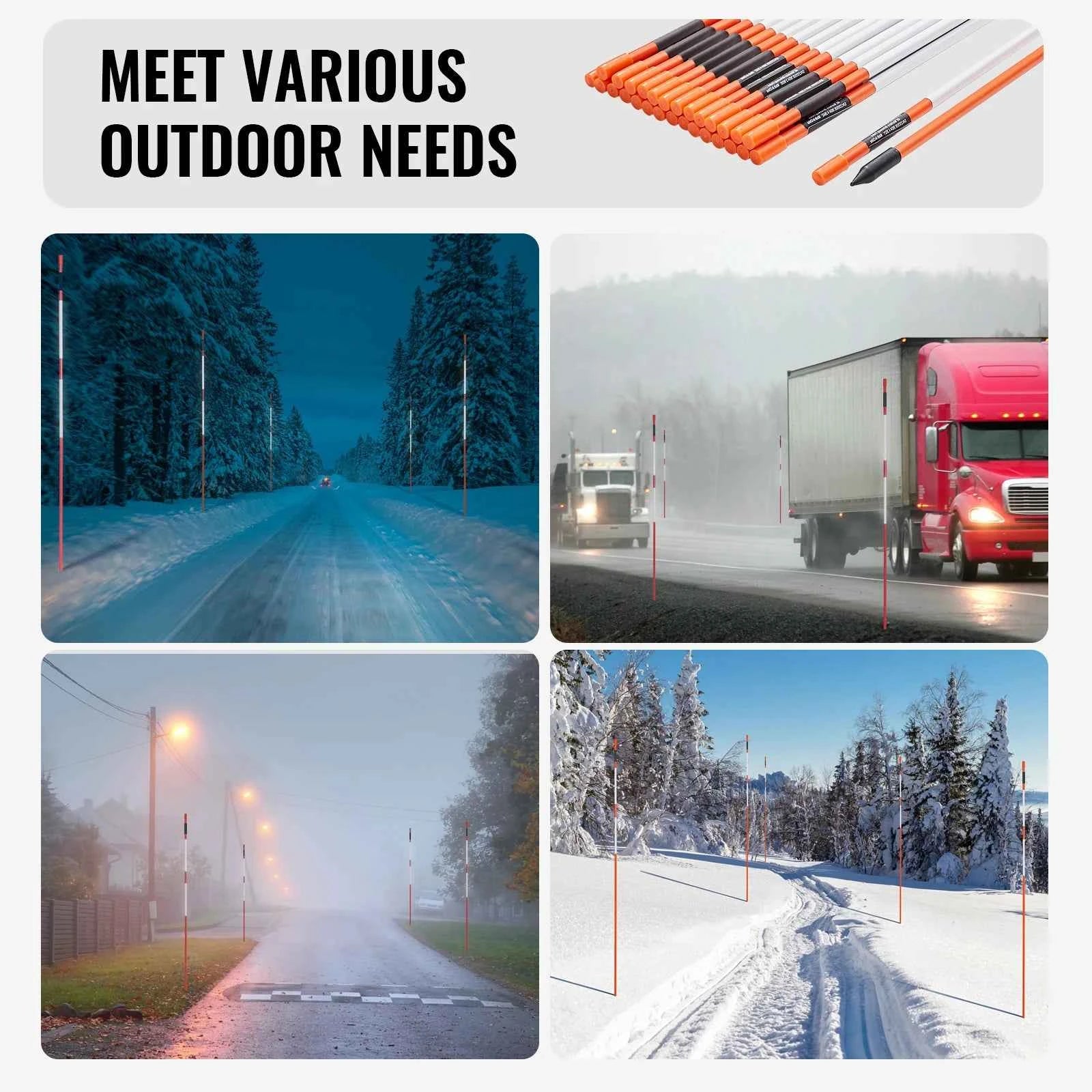 Driveway Markers 48 Inch Fiberglass Snow Stakes with Reflective Strip