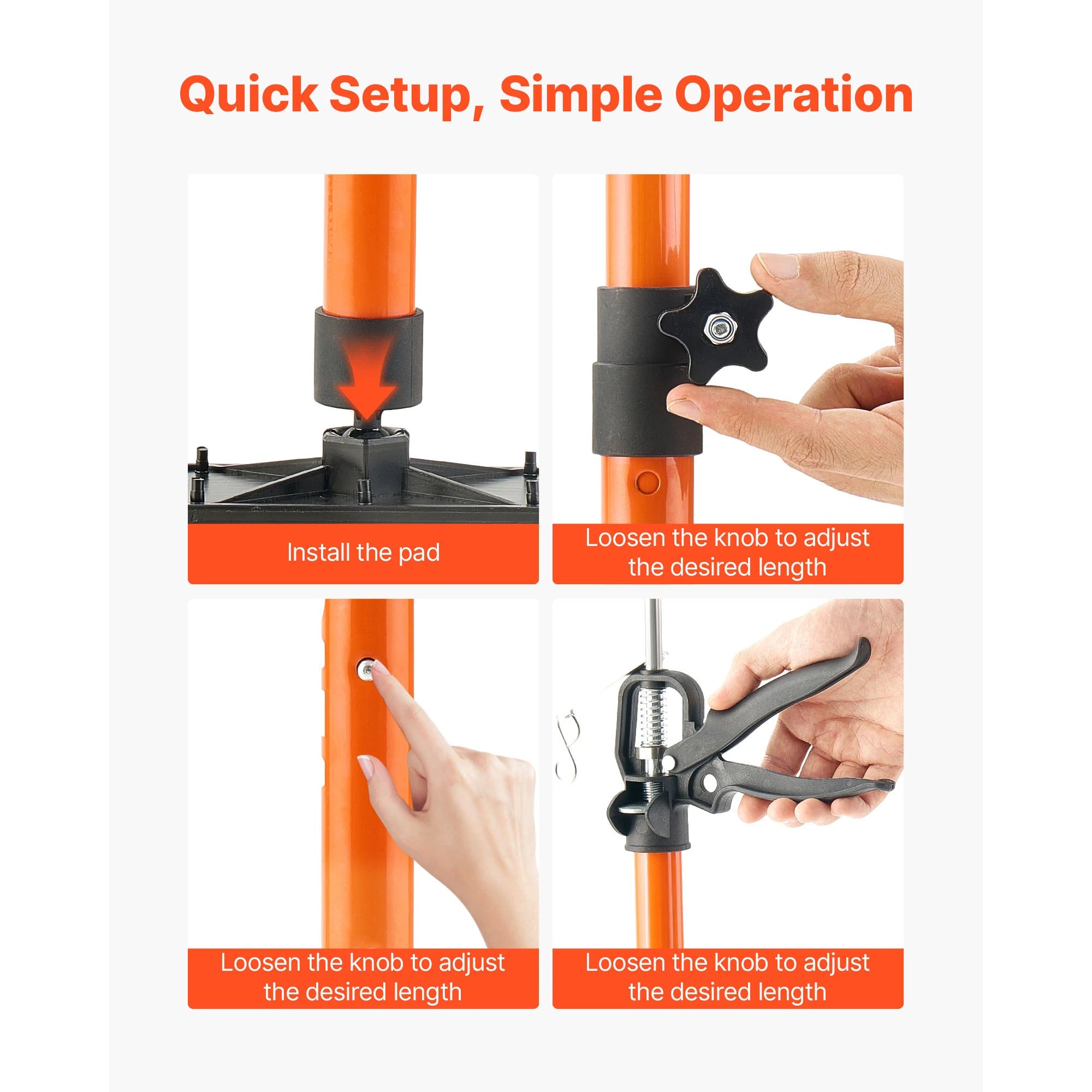 Adjustable Cabinet Jack Support Pole 19–114in Steel Lift Rod