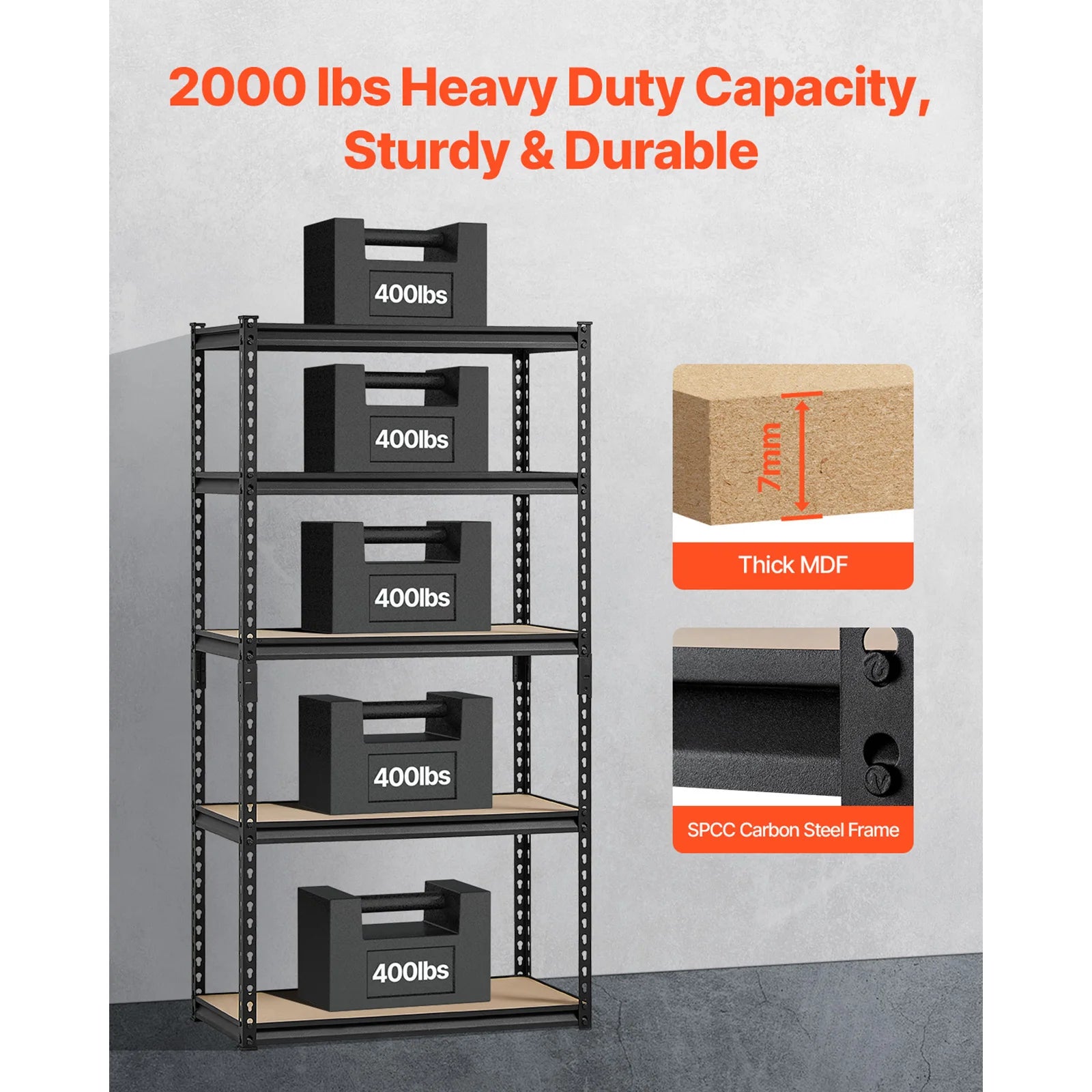 5-Tier Metal Garage Shelving Unit 2000 lbs Capacity Adjustable Rack