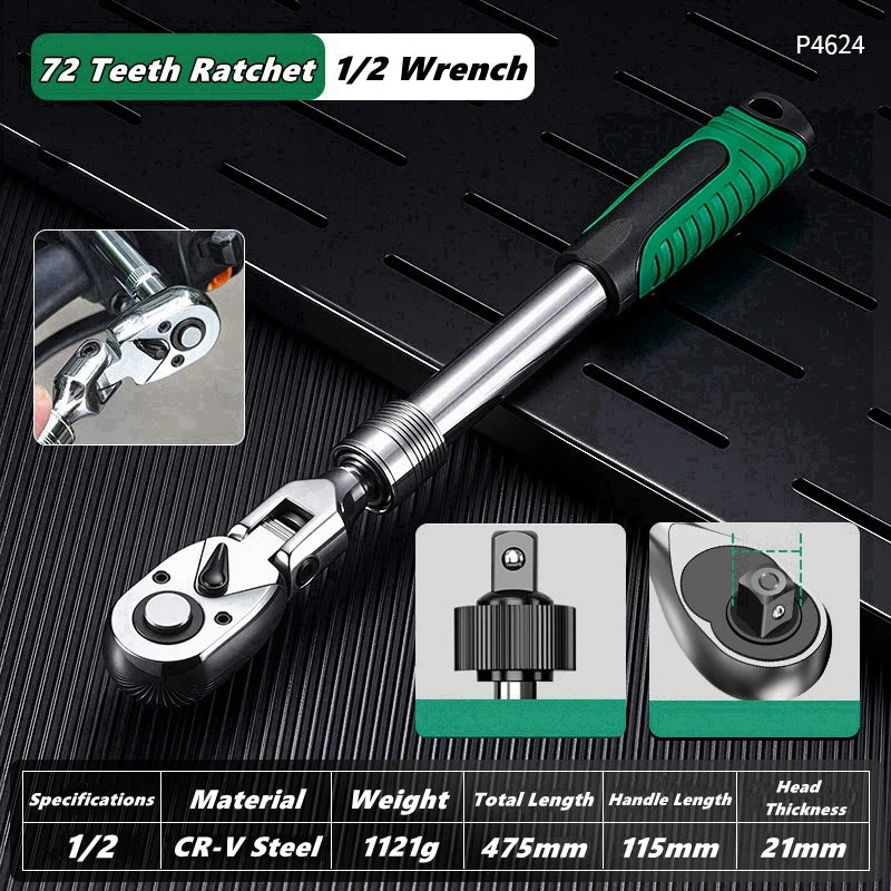Drive Socket Drive Standard Ratchet Wrench , 1/4,3/8,1/2 Inch Flexible 72-Tooth Extendable Telescopic Socket Spanner Wrench