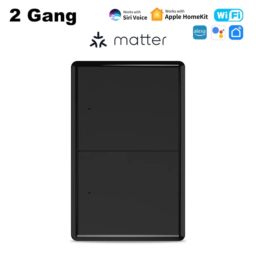 Manhot Matter WiFi Smart Wall Light Switch 1 2 3 4 Gangs with Neutral Wire Push Physical Light Switches work with Homekit App