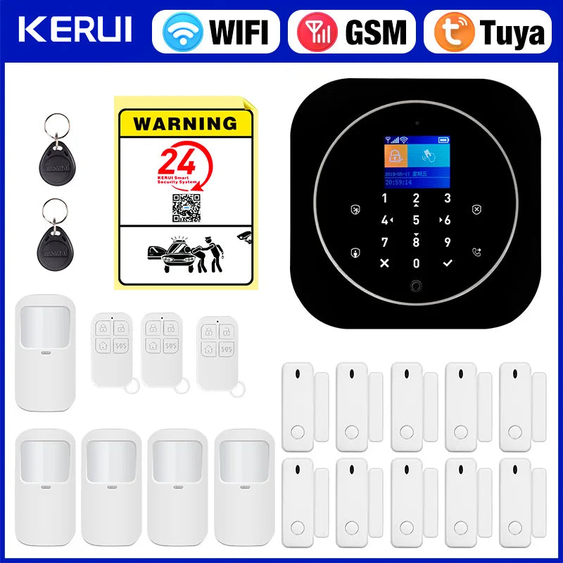 KERUI 2G GSM WIFI Alarm for Home Security Protection Tuya Smart Burglar Alarm System with Motion Detection Door Sensor Alexa