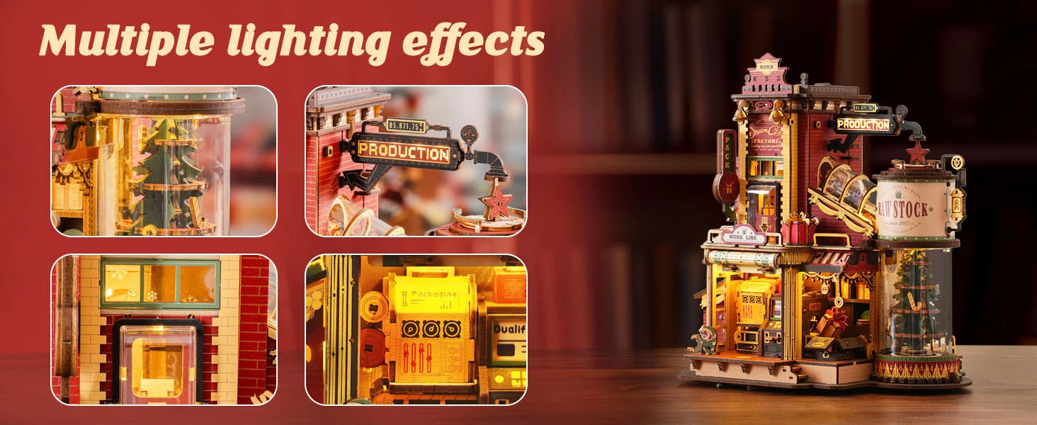 Robotime Rokr Scatola Musicale in Legno Sogno di Natale Regalo Fabbrica Puzzle 3D