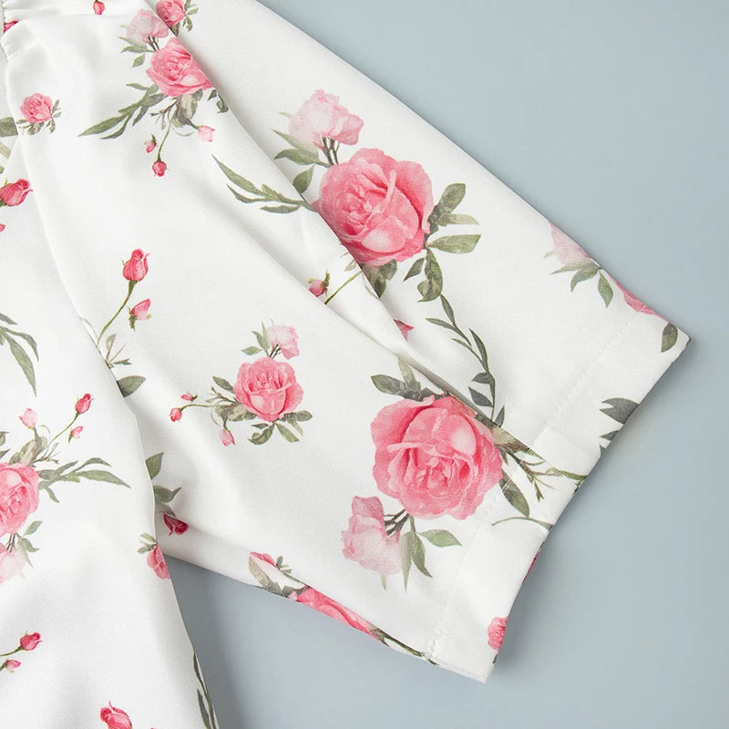 Tornova Print Puff Sleeves Ruffled Dress Women's V-Neck High Waist Pearl Buttons Mini Dress Female Casual Vacation Fashion Dress