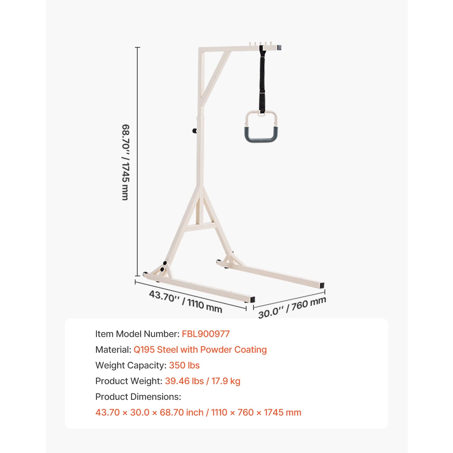 Adjustable Bed Trapeze Bar with Wheels – 350 lb Support Frame