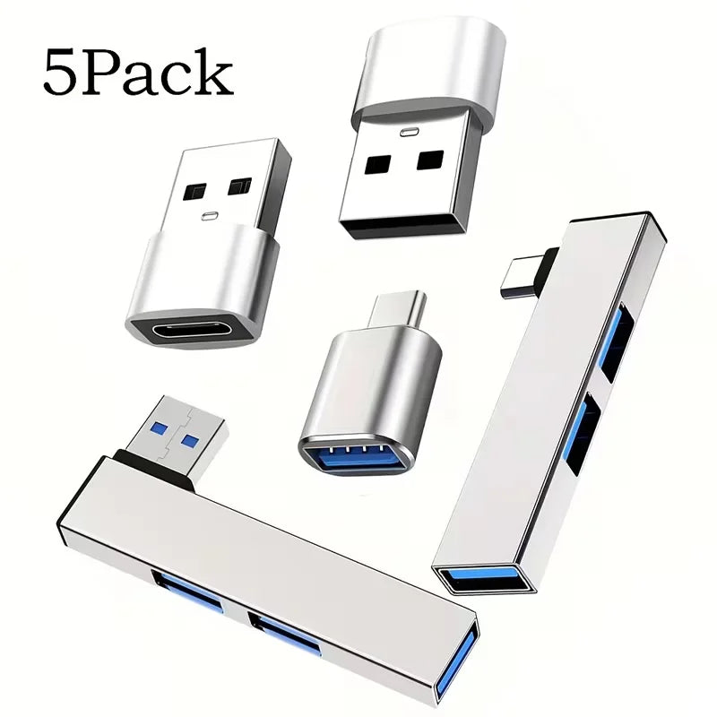 Juego de 5 adaptadores USB versátiles, convierte USB C a USB A, con concentrador USB 3.0 para carga rápida y función OTG