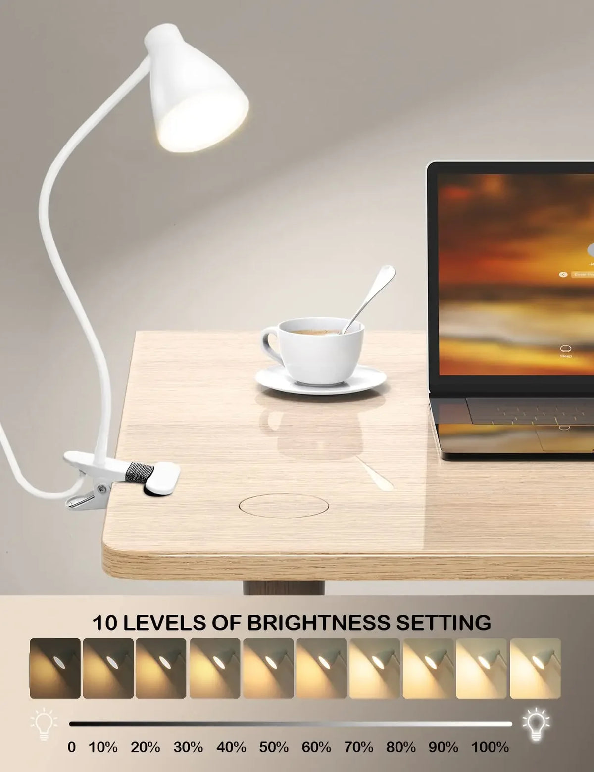 Clamp Desk Lamp, Clip on Reading Light, 3000K-6500K Adjustable Color Temperature Eye-Caring for Home Office Bedside Reading