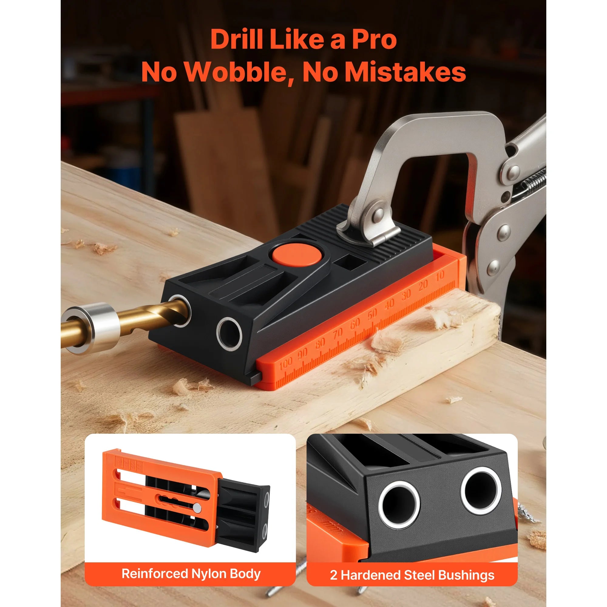 Adjustable Pocket Hole Jig Kit 1/2–1-1/2 in for Woodworking