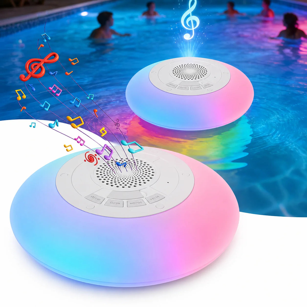 Bluetooth Pool Speaker with Colorful Lights, Portable Floating Wireless Speaker IPX68 Waterproof, Built-in Mic, Home, Hot Tubs