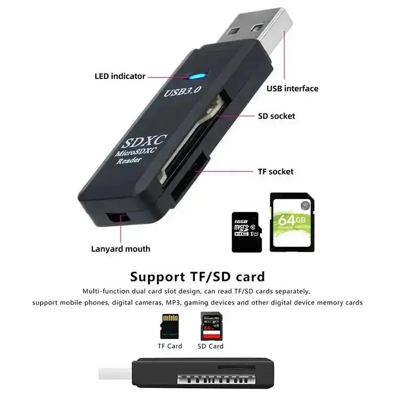 2-v-1 večnamenski USB 3.0 kartični bralnik miniSD TFMemoryCardReader USB flash drive kartični bralnik adapter za PC prenosnike dodatki