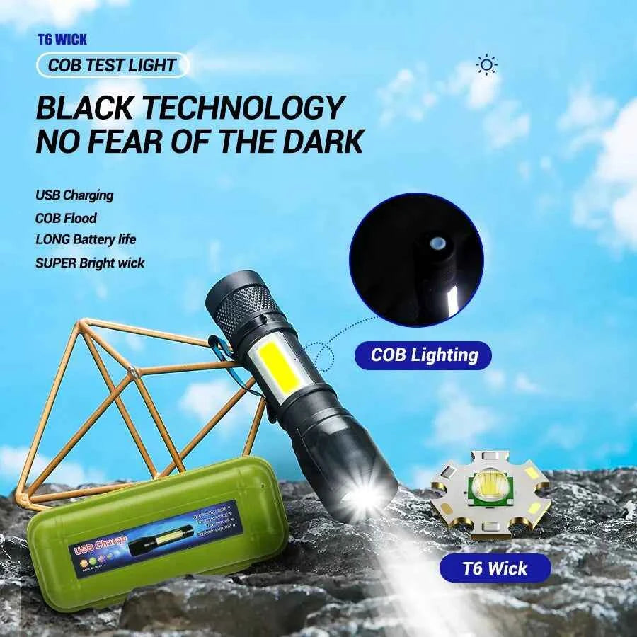 Mini Rechargeable Flashlight with Adjustable Focus and Side Light