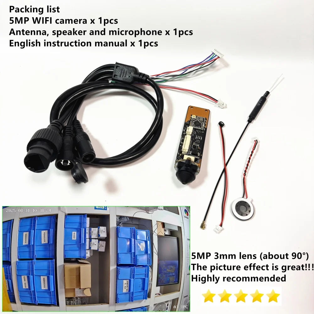 Mini 5mp Wifi Camera 5MP HD P2P Size 18mm Audio Wireless IP Camera Module PCB SD Card Slot for Home CCTV Camera System Hieasy