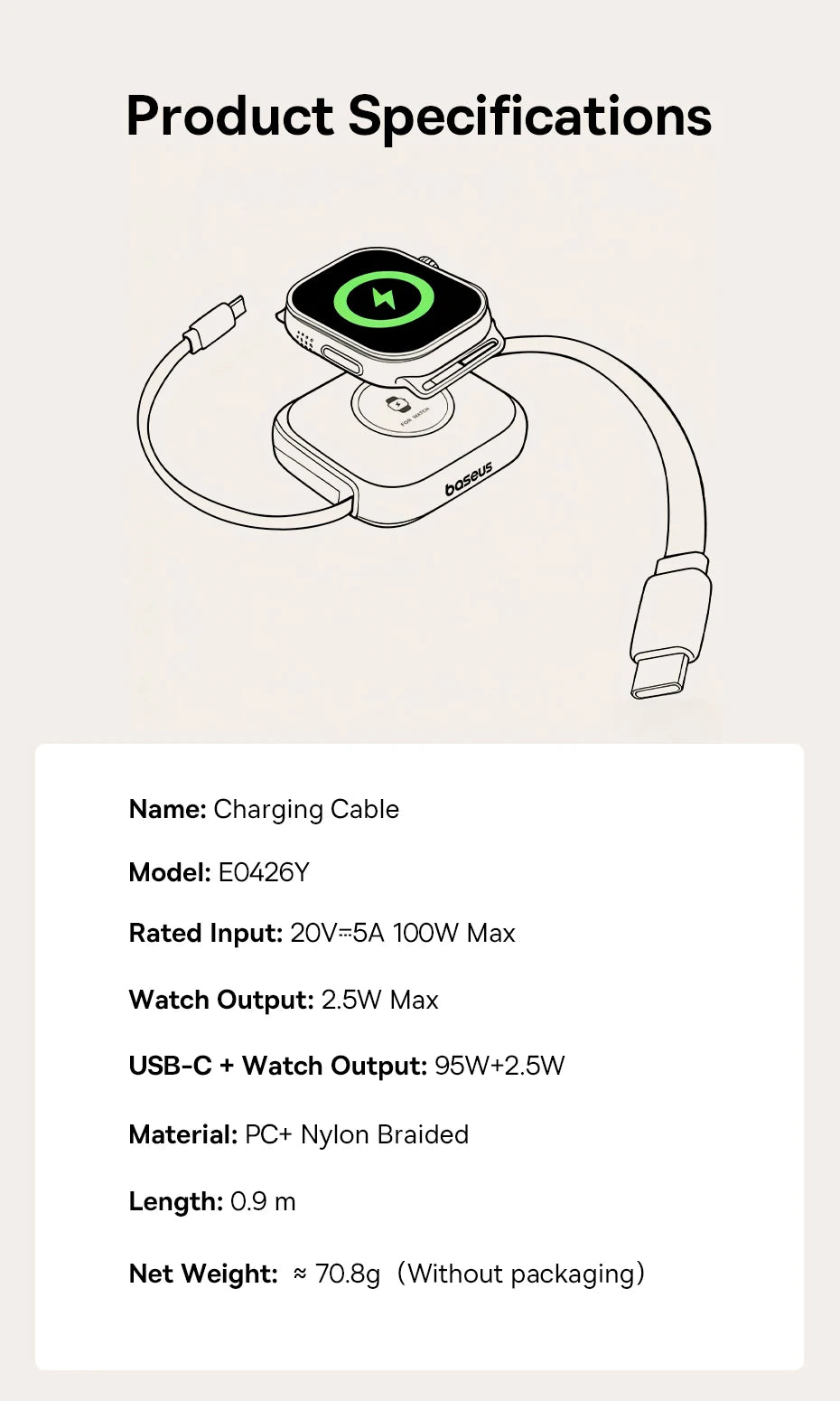 100W Retractable USB-C Fast Charging Cable with Magnetic Design