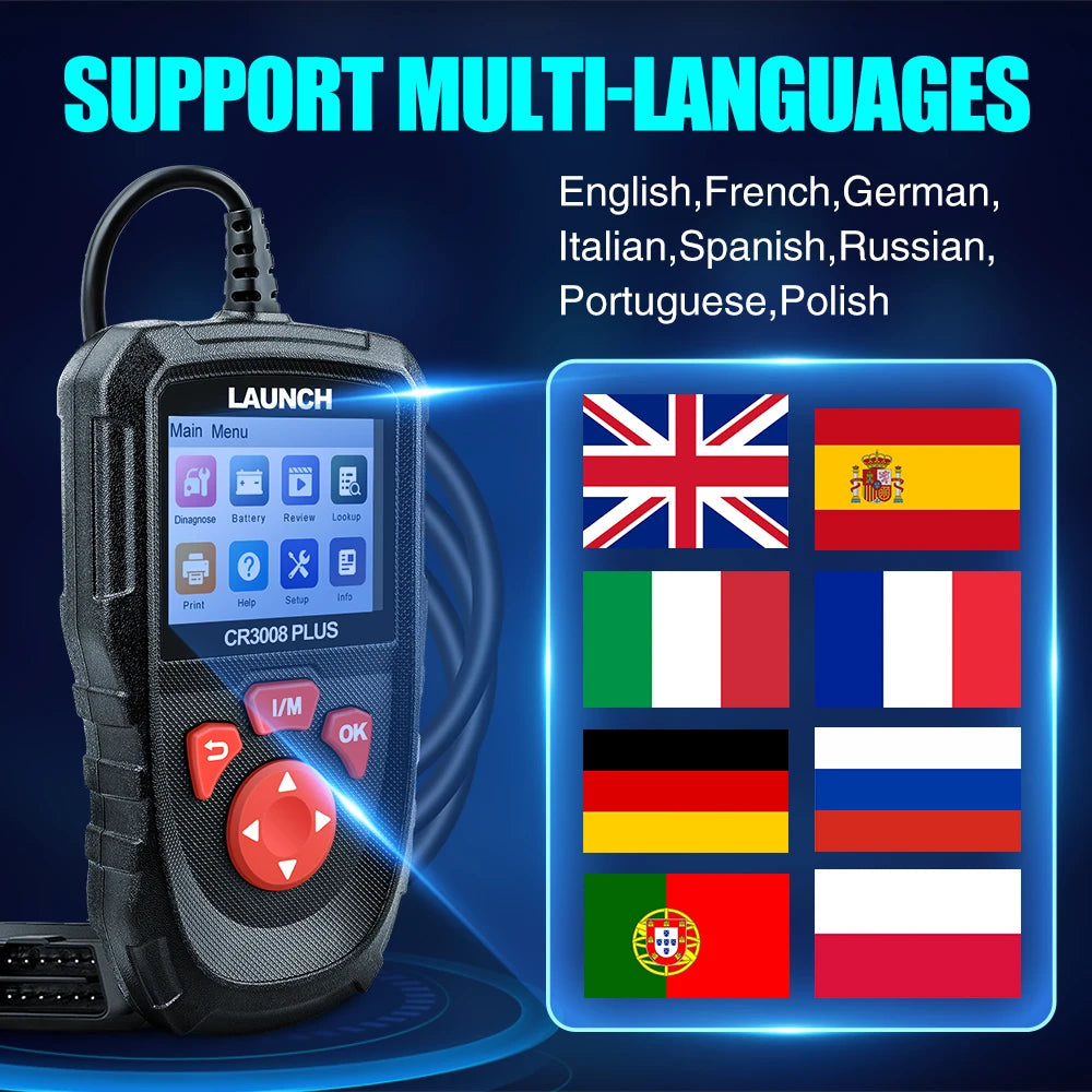 OBD2 Scanner Code Reader with Engine Diagnostics & Battery Test