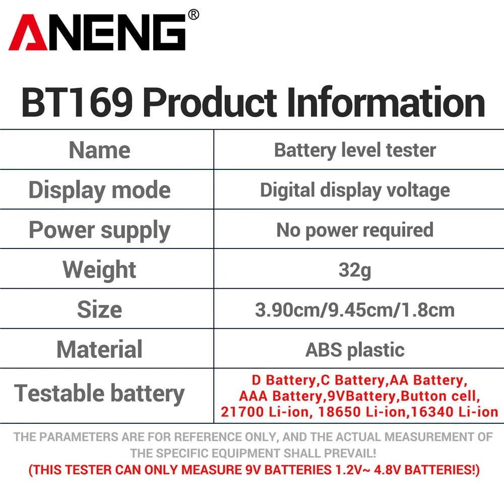 جهاز BT169 رقمي لاختبار البطاريات المنزلية