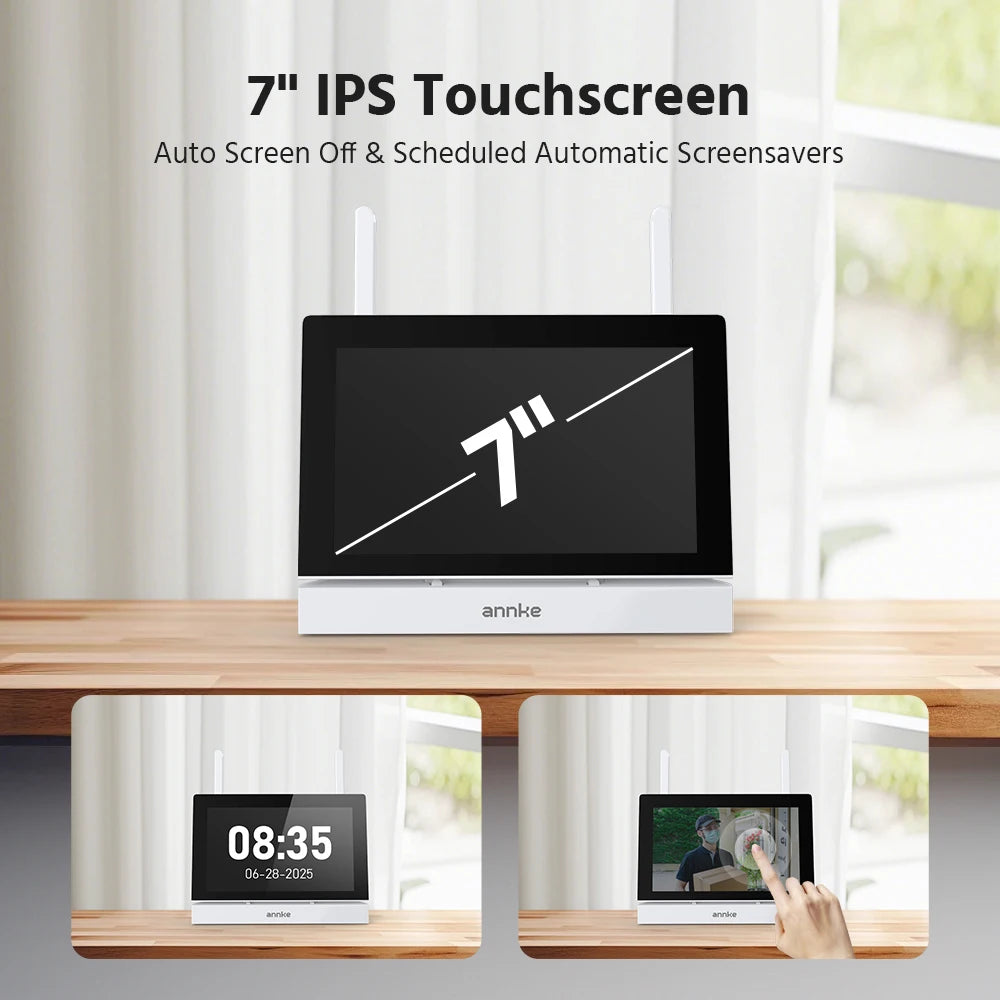 3MP Wireless Security Camera System with 7" Touch Screen, 4CH NVR and 2 Outdoor Cameras