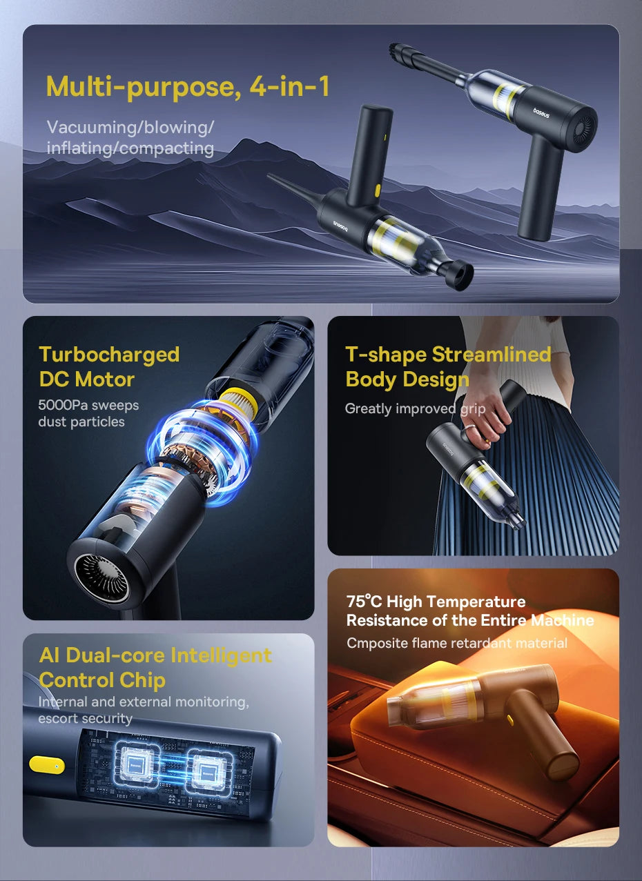 Baseus Car Vacuum Cleaner Wireless Air Dust Blower Gun for Car Powerful Portable Car Cleaning Appliance Cordless Vehicle Cleaner