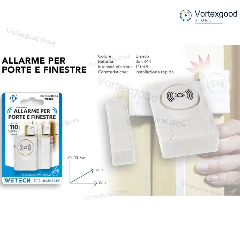 Wireless Door Alarm & Doorbell Set, 110dB Window Security Alarm and 36-Melody Wireless Doorbell, 100m Range, Easy Installation for Home Office Shop Security