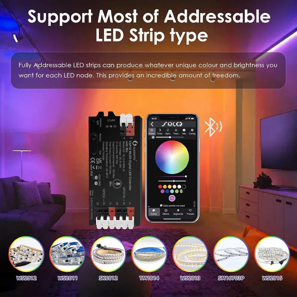 Controlador LED direccionable ESP32 WLED con micrófono