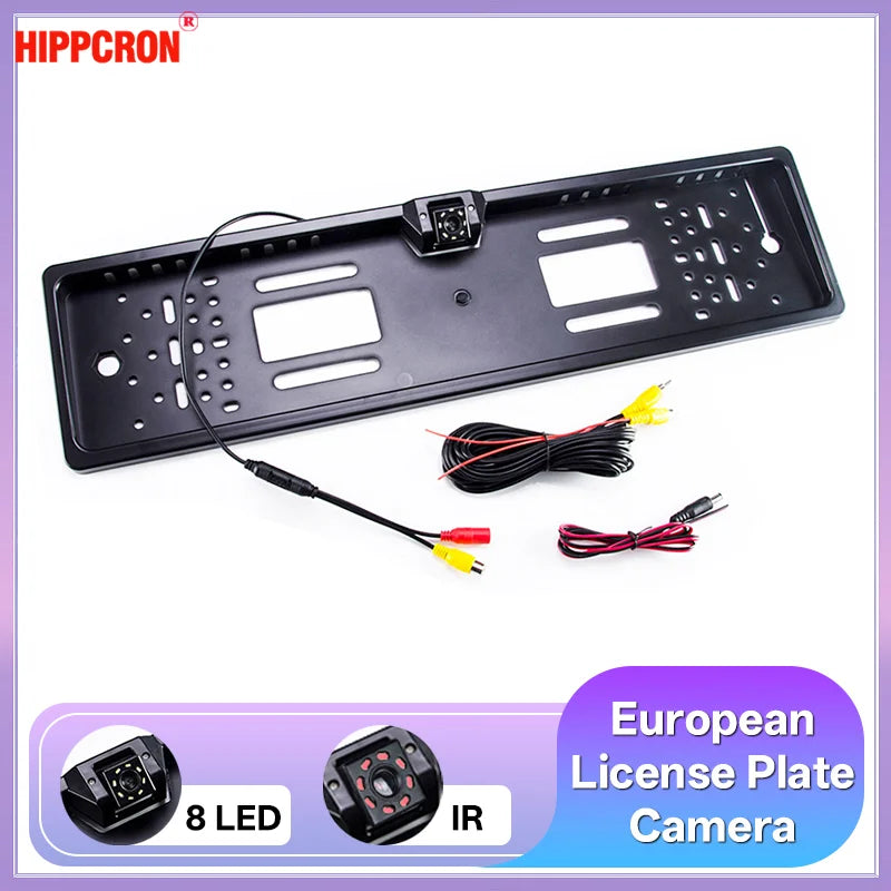 Hippcron Car Plate Camera Rear View Wireless EU European License Frame Waterproof Night Vision Reverse Backup 8 LED Camera