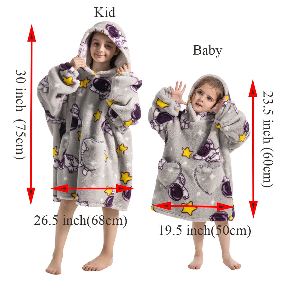 Girls Winter Clothes Flannel Thick Hoodies Super Warm Children's Sweaters Kids Hooded Loose Clothing Homewear Wearable Blankets